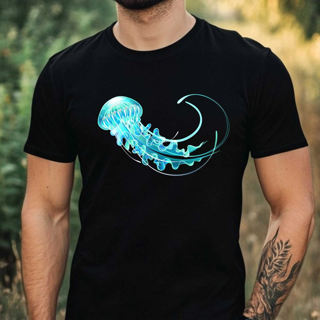 Mens Blue Jellyfish Motif Cotton T-Shirt Size XS to 5XL