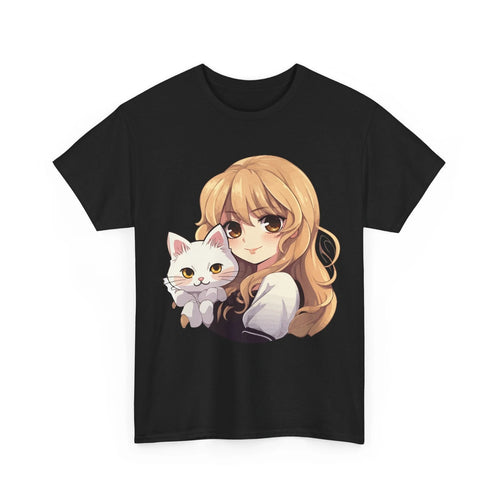 Anime Girl with Kawaii Cat Otaku Japanese Culture Loves Women Girls Shirt