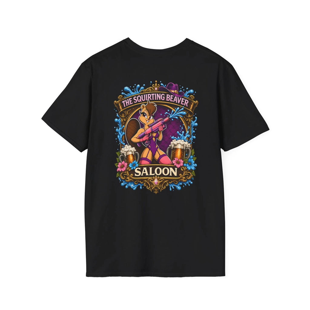 The Squirting Beaver Saloon Funny Adult Humor Western Back Side Graphic T-Shirt