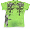 Vintage MMA Elite Neon Green Graphic T-Shirt Y2K Cross Design Size Large
