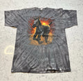 Vintage Gray Tie-Dye With Flaming Zebra Graphic Tshirt Size Large