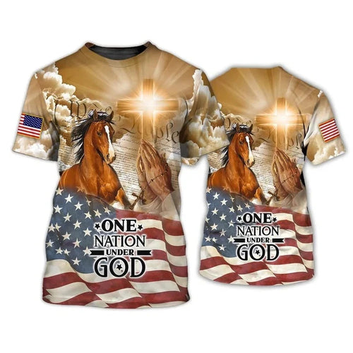 American Horse - One Nation Under God Patriotic 4Th Of July 3D Shirt V470