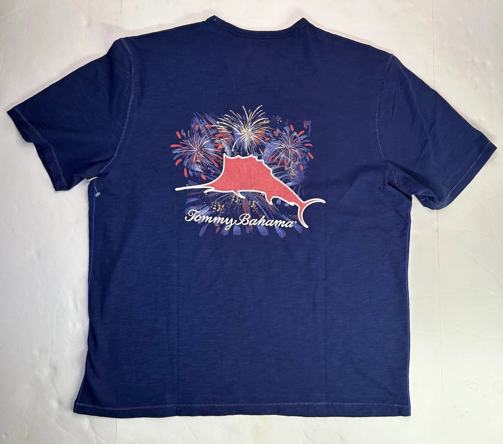 Tommy Bahama Shirt Embroidered Mens Large Marlin 4th July Navy Short Sleeve New