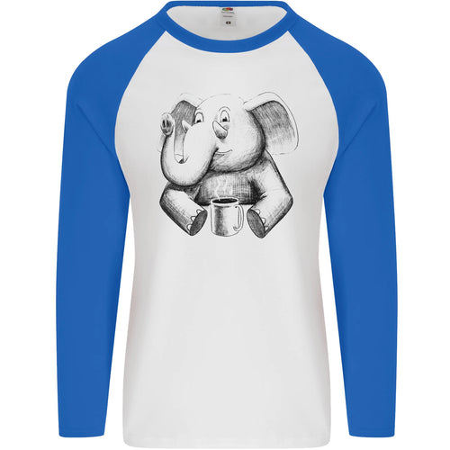 An Elephant Drinking Coffee Mens L/S Baseball T-Shirt