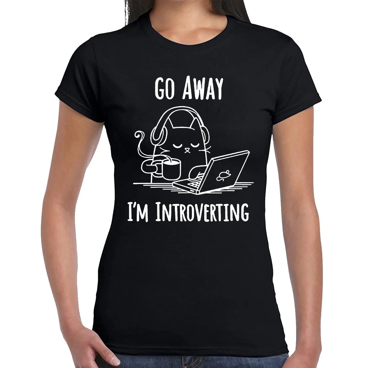 Go Away I'm Introverting | INTROVERT CAT | NOVELTY  | T-SHIRT LADIES TEE TOP