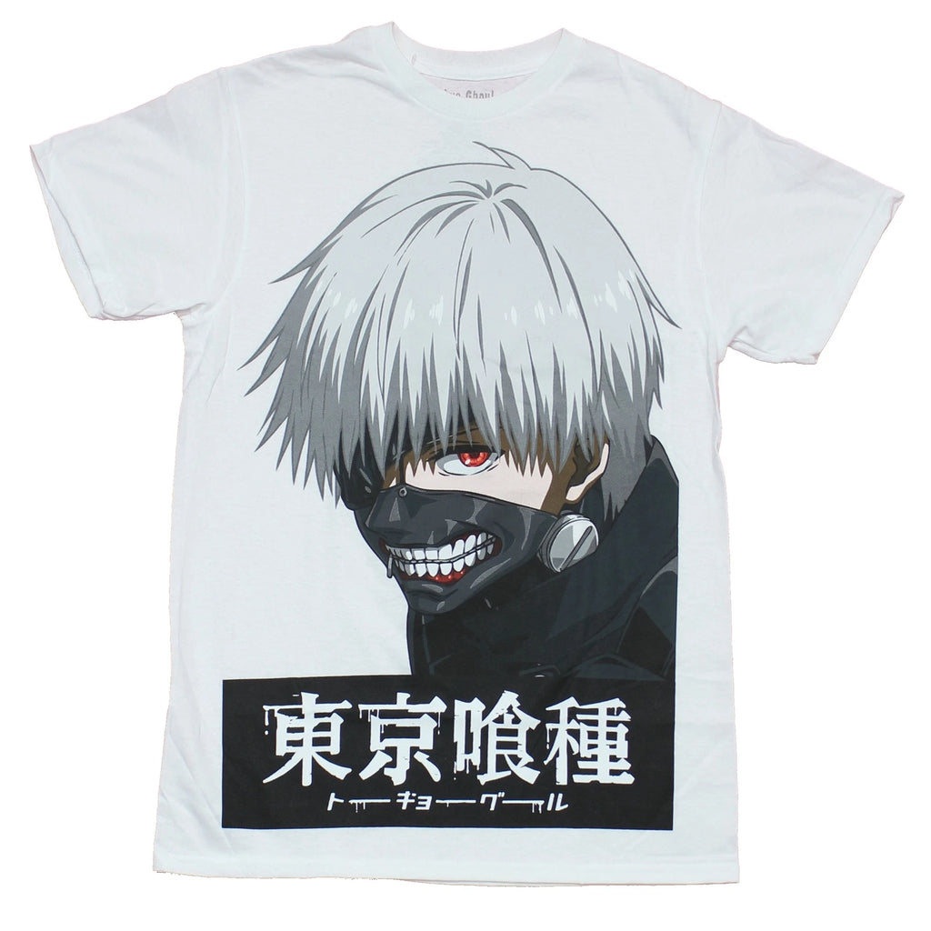Tokyo Ghoul Mens  T-Shirt - Giant Ghoul Face Over Kanji Image