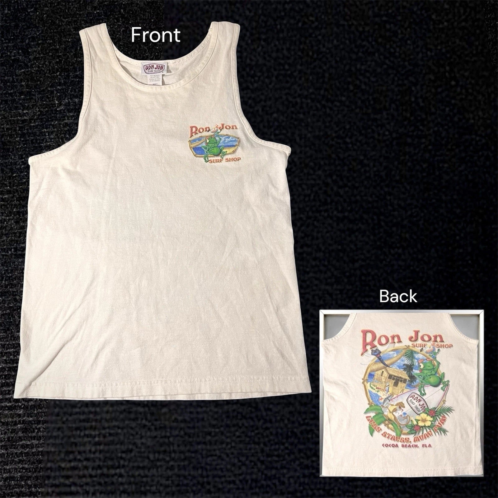 Vintage 90s 2000s Ron Jon Surf Shop Cocoa Beach Florida White Tank Top Size S
