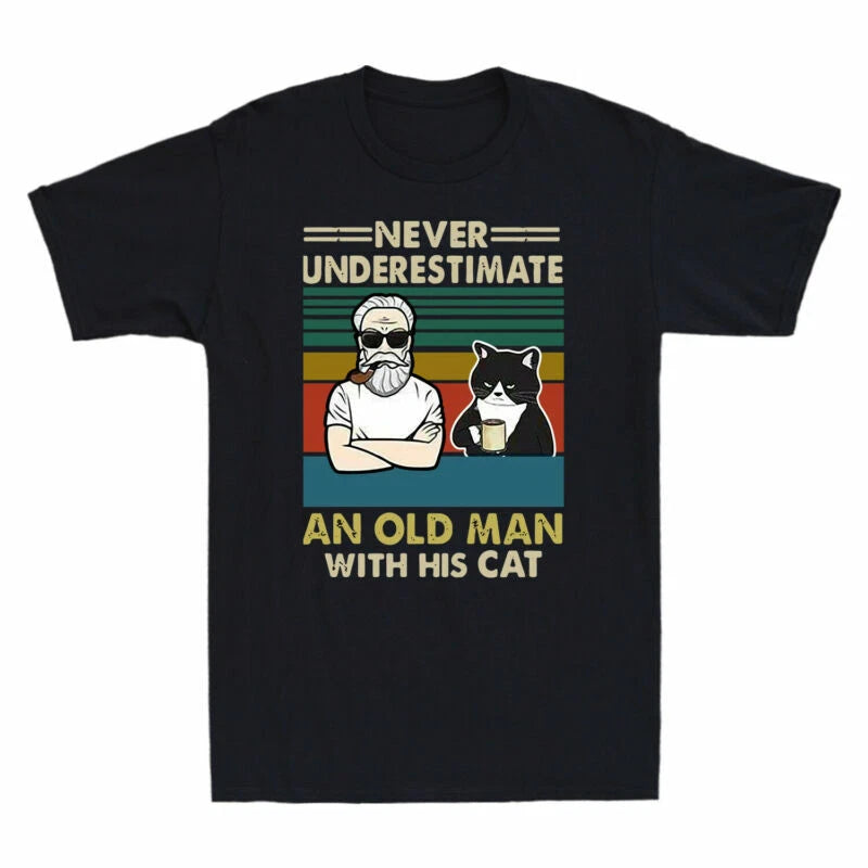 With Personalized His Man Underestimate Top Never Cats Old T-Shirt Gift Men's An