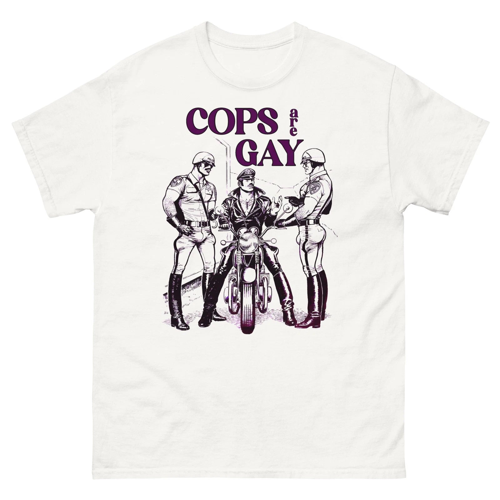 Cops Are Gay Tom of Finland Graphic Tee White Gay Art Pop Punk Shirt
