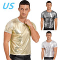 FEESHOW AU Men's Shiny Metallic Slim Fit T-shirt Short Sleeve Round Neck Tops
