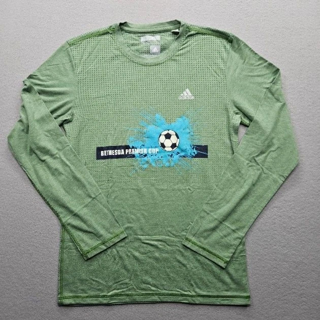 Adidas Men's Small Green Long Sleeve T-Shirt Soccer Graphic Aeroknit