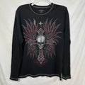 Vintage No Boundaries Y2K Skull Cross Wings Double Sided Distressed Waffle Knit