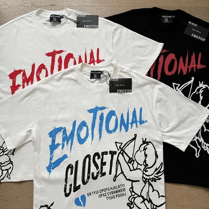 Mixed Emotion Cartoon Trendy Loose-Tee Shirt