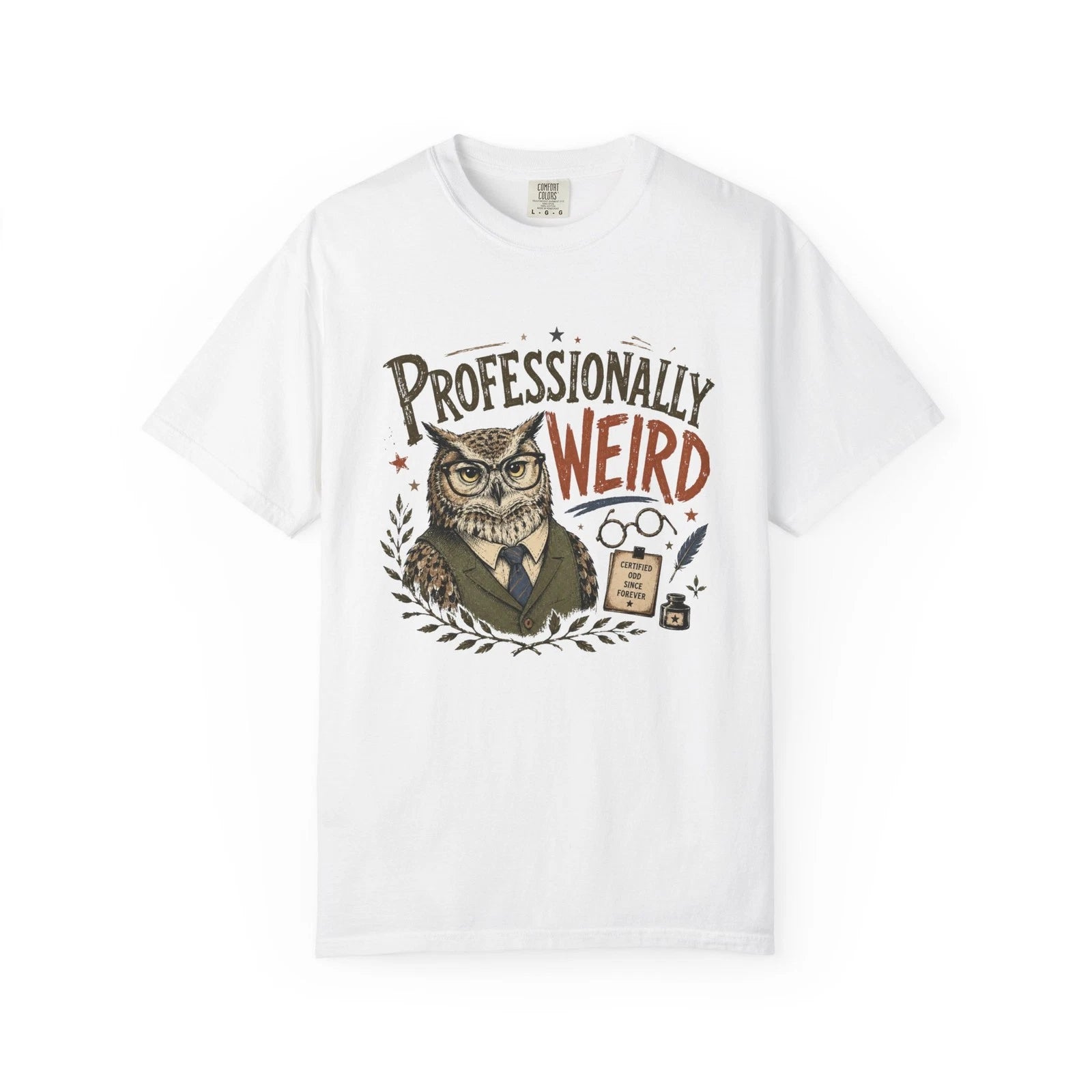 Professionally Weird Owl T-shirt | Vintage Owl Illustration, Quirky Typography