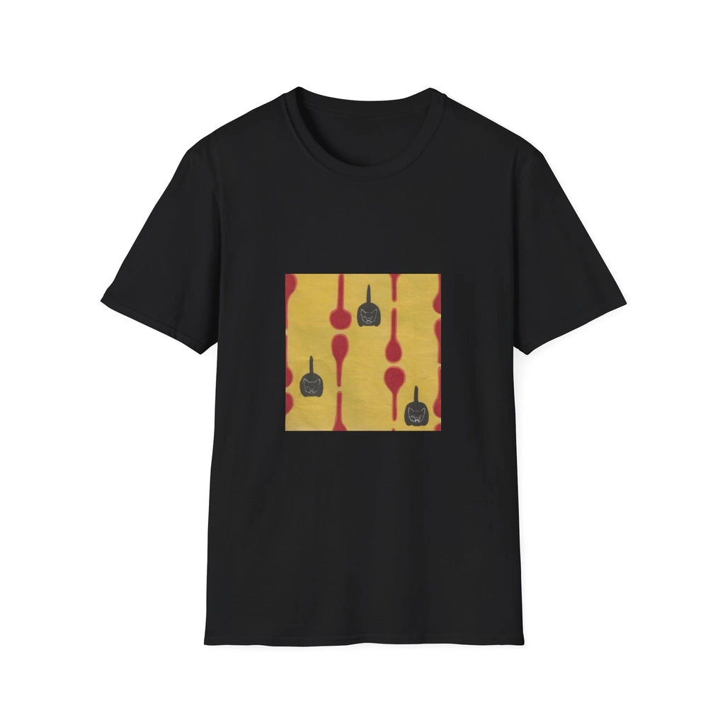 Zen Japanese Black Cat Pattern T-Shirt – Minimalist Retro Neko Tee