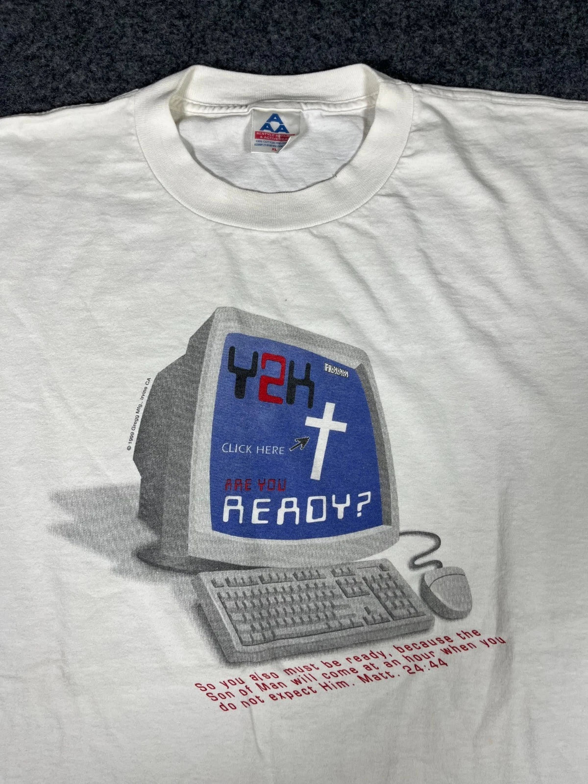 Vintage 90s Y2K Ready Christian Computer White T-Shirt Tee Matt 24:44 Size XL
