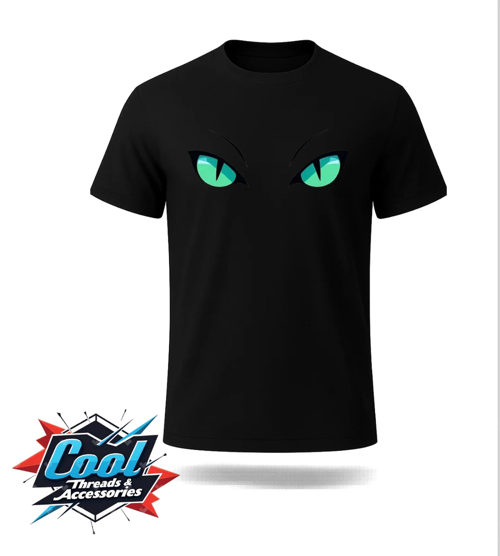 Cool Threads & Accessories Green Eyes T Shirt  Black Graphic Casual
