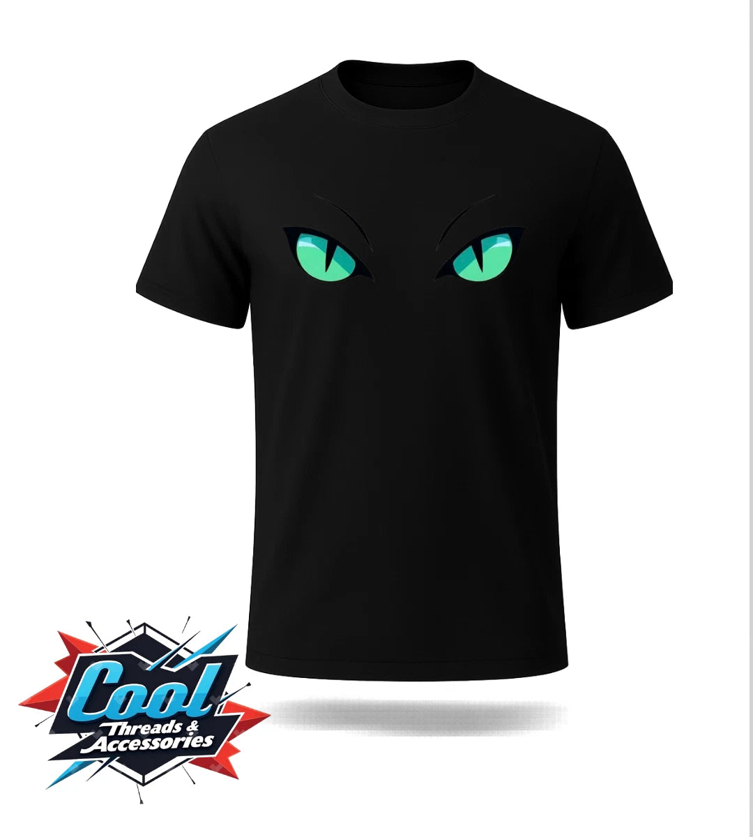Cool Threads & Accessories Green Eyes T Shirt  Black Graphic Casual
