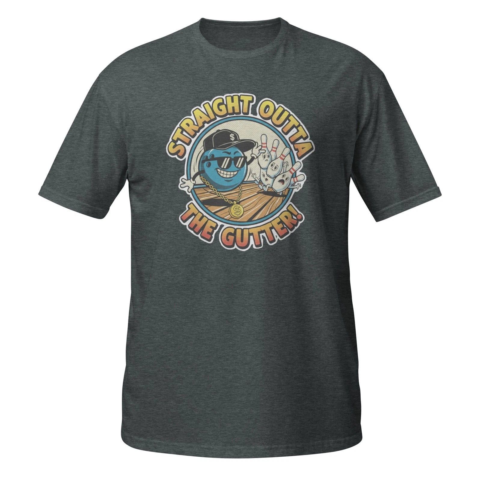 Straight Outta The Gutter T-Shirt Funny Bowling Gangster Ball Pins Humor Tee