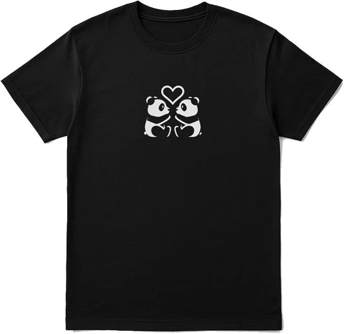 Cute Panda Heart T-Shirt – Minimalist Couples Graphic Tee