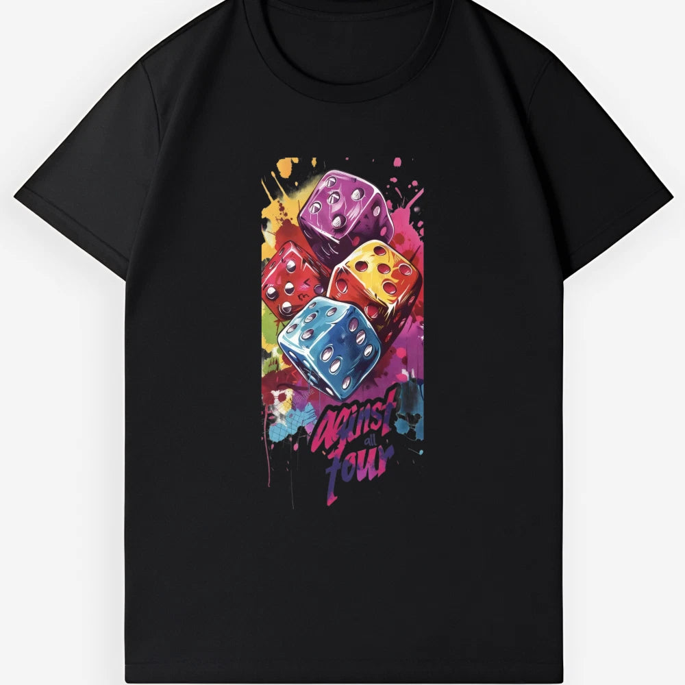 Colorful Dice & Splatter Design T-Shirt | Unisex Street Style | Against All Four