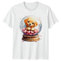 Puppy In Snow Globe Hearts Womens T-Shirt Mens Tee Graphic Unisex Top