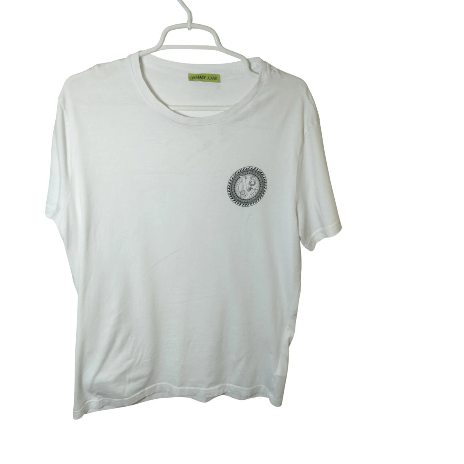 Versace Jeans White Graphic Logo T-Shirt Mens Medallion Print Crew Neck Tee