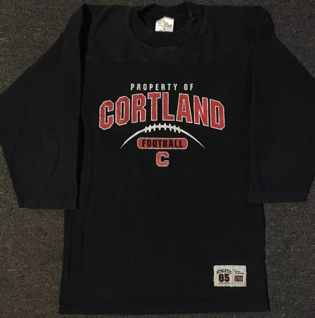 Vtg 90s Cortland Football Faded Shirt S USA College School Track Grunge PE 80s