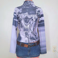 BLR Vintage Y2K Graphic Print Mock Neck Semi-Polet Shirt (M)