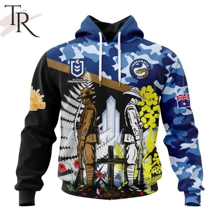 NRL Parramatta Eels Personalized ANZAC Day Design Hoodie, Shirt