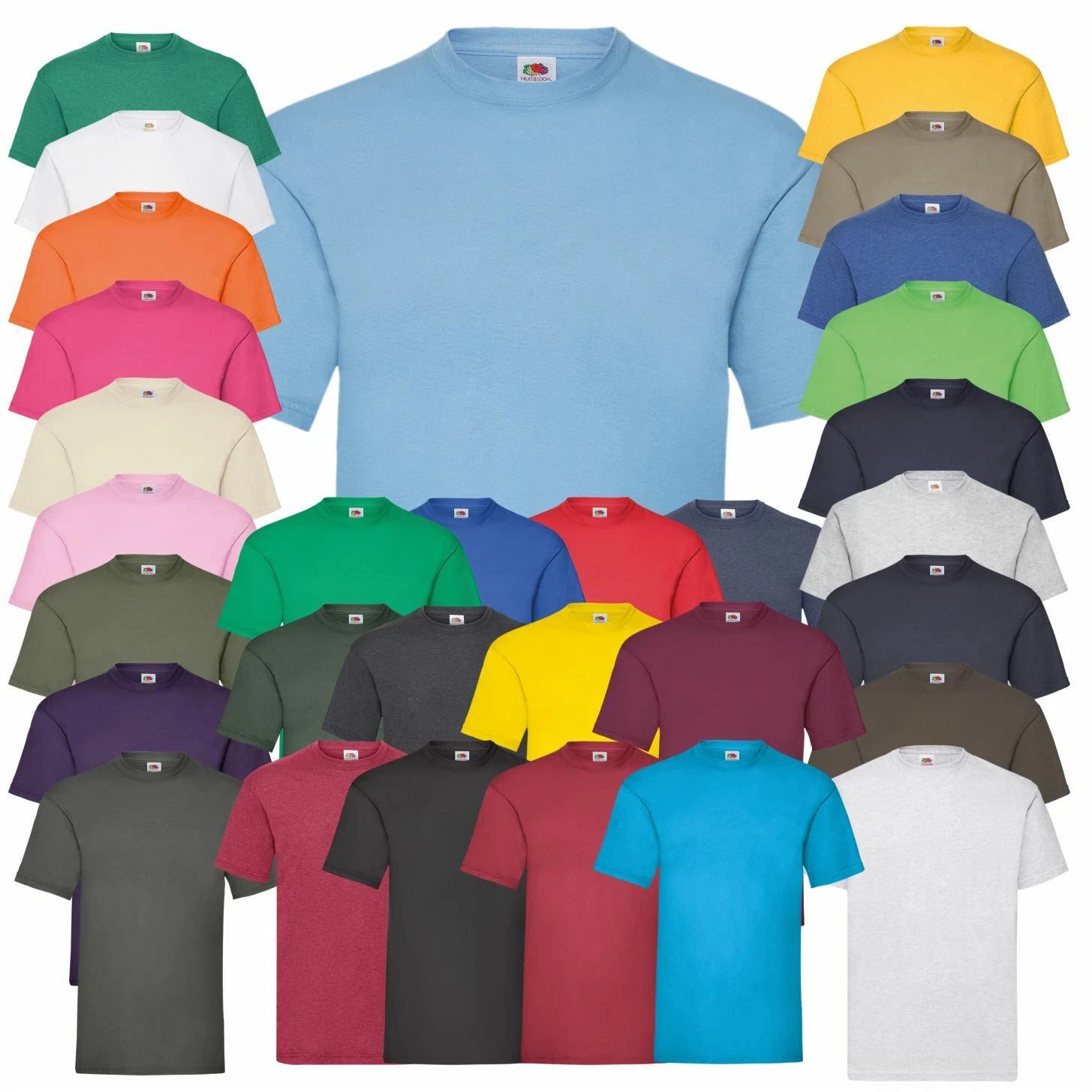 5 PACK Fruit Of The Loom Value T Shirt Crew Neck Ribbed Collar Men's Plain T Top