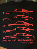 MUSTANG GENERATIONS T-SHIRT BLACK 1965-2017 FORD FASTBACK FOX BODY SHELBY GT350
