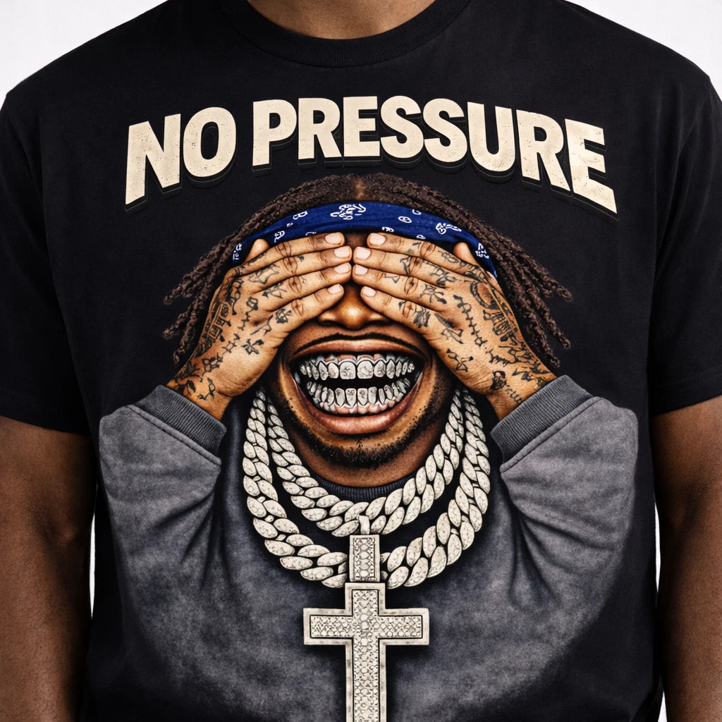 Hip Hop Rap Graphic T Shirt Mens No Pressure Urban Iced Out Tee