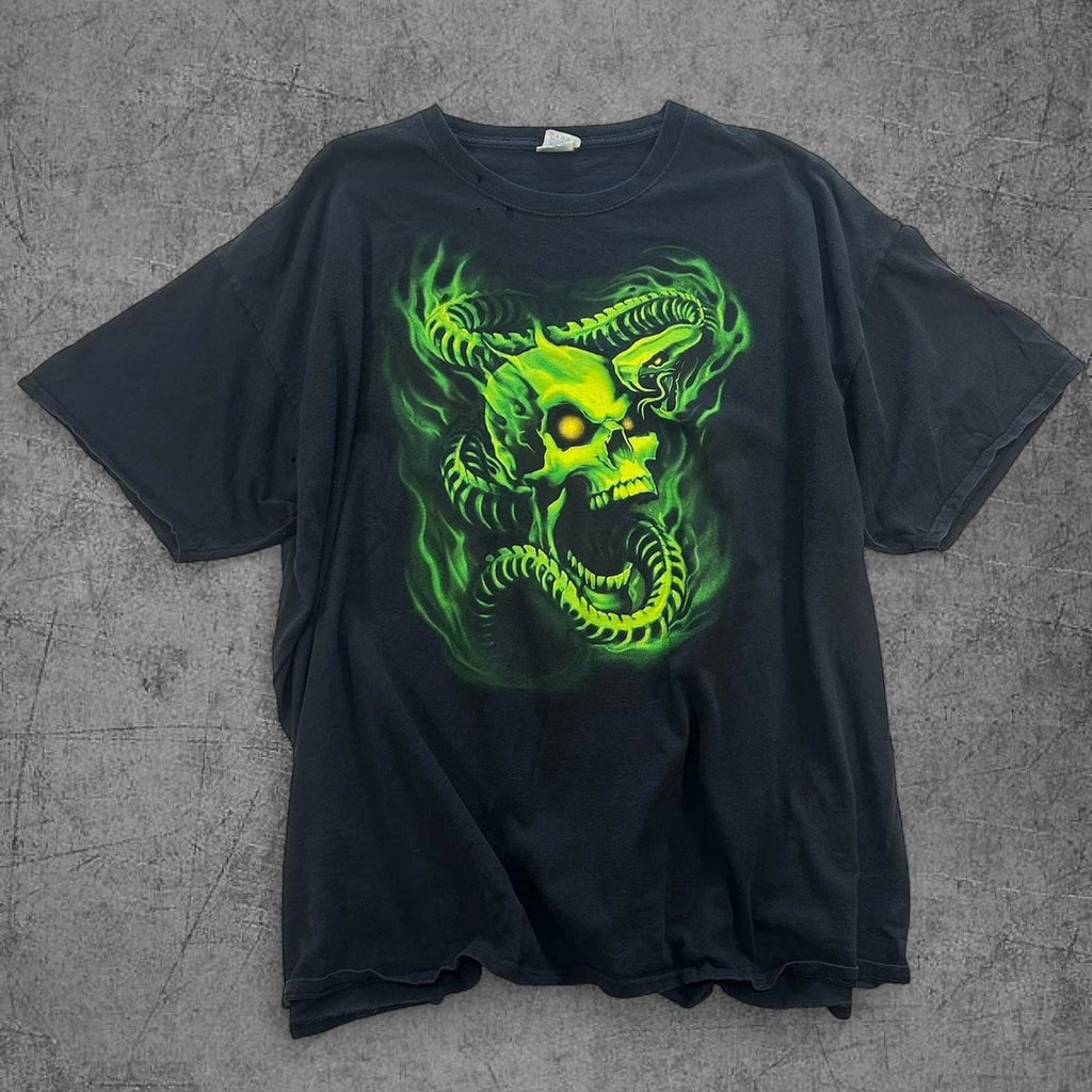 Y2K Green Snake Skull Tee