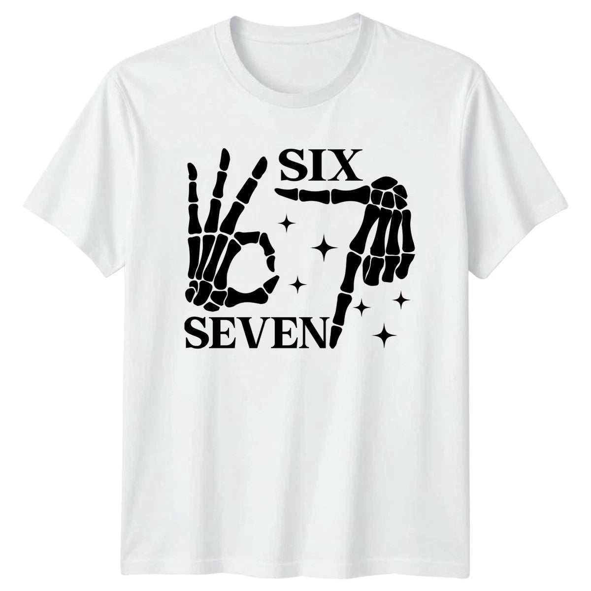 Skeleton Hands Six Seven Numbers Graphic Tee Mens Womens Unisex T-Shirt