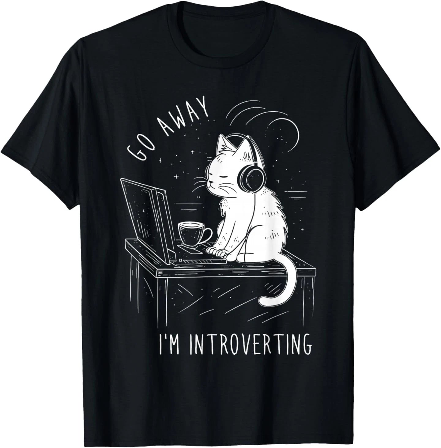 Introvert Cat with Coffee on Computer Antisocial Emo Goth T-Shirt