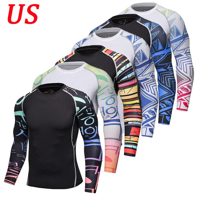 Mens Compression Shirt Base-Layer Sport Top Long Sleeve Gym Quick Dry AU