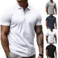 Casual Men's Short Sleeve T-Shirt Turn Down Collar Button Front Slim Fit