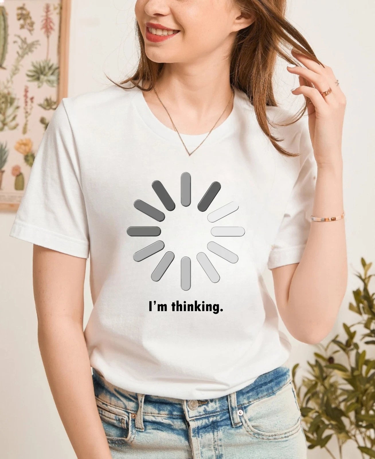 Funny “I’m Thinking” Loading Spinner T-Shirt, Minimalist Humor Tee, Casual Tee
