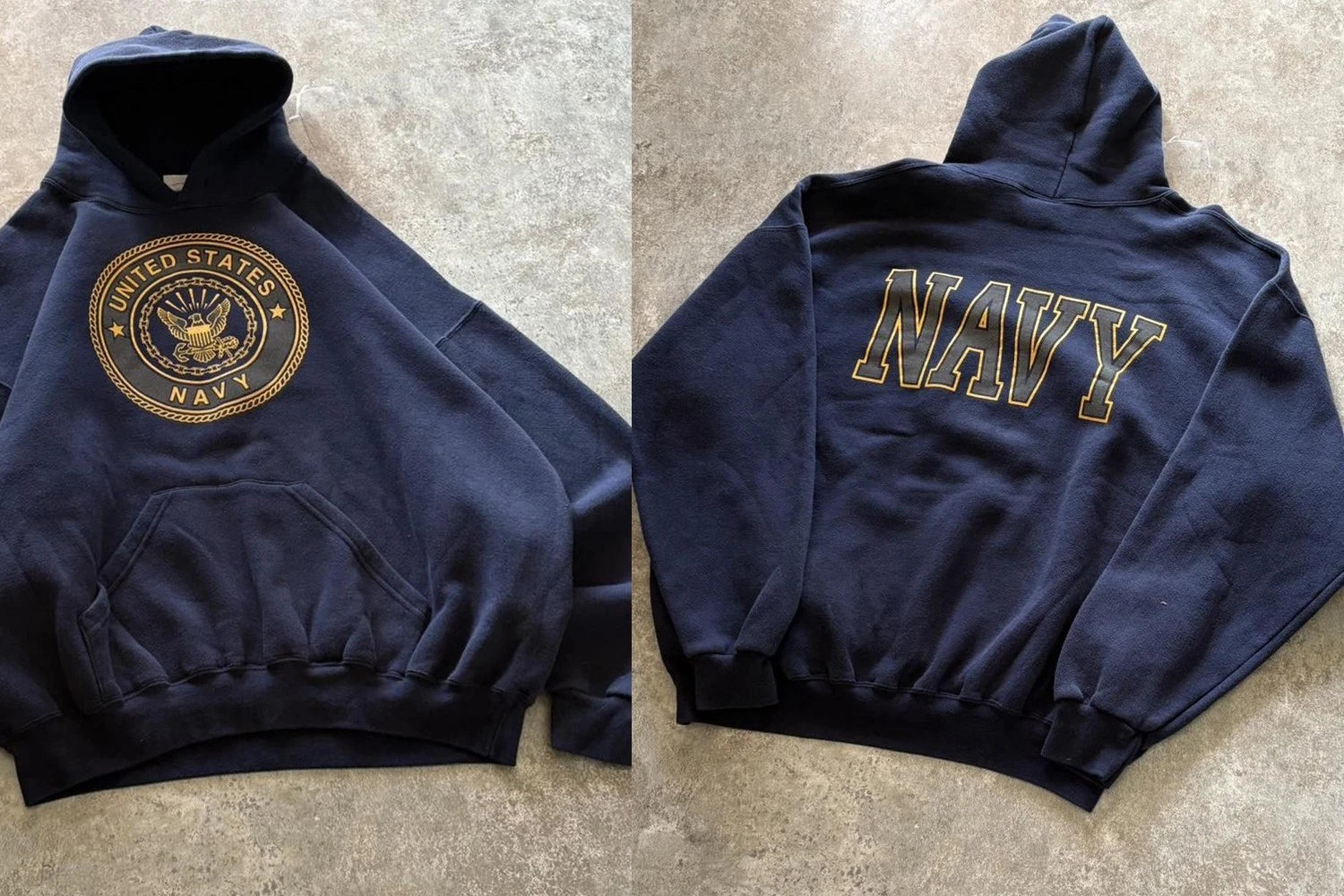 Double Sided US Navy Vintage Gildan Hoodie Sweatshirt Tee