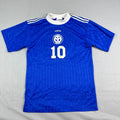 Adidas Vintage Made in USA T Shirt Men M Blue 3 Stripes Logo Soccer Jersey # 10