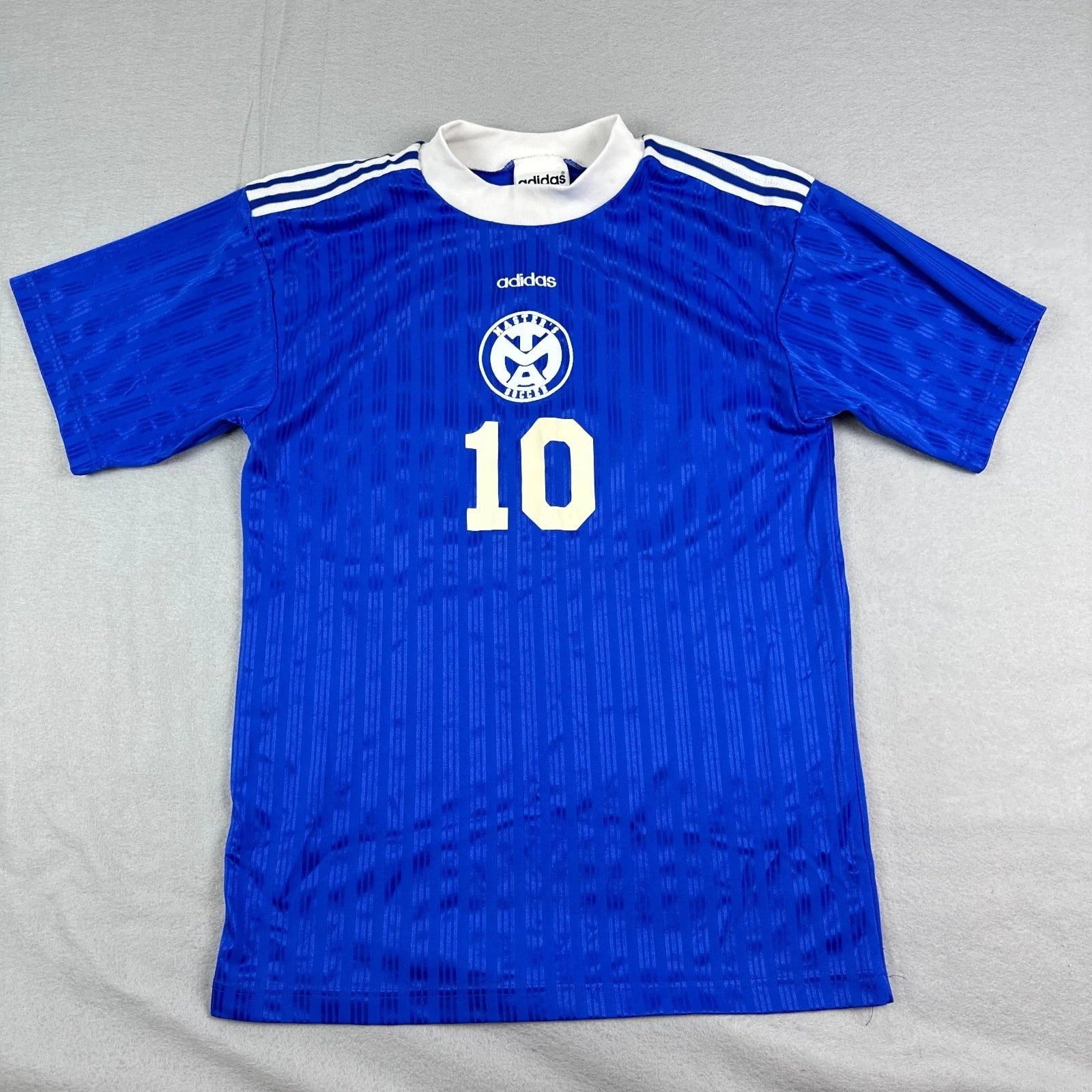 Adidas Vintage Made in USA T Shirt Men M Blue 3 Stripes Logo Soccer Jersey # 10