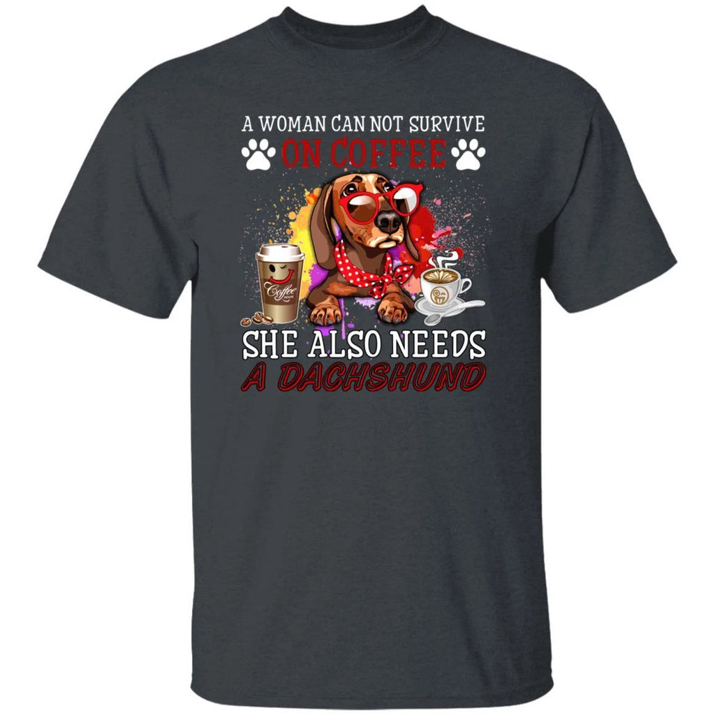Coffee and dachshund Unisex shirt gift dachshund dog mom tee black dark heather