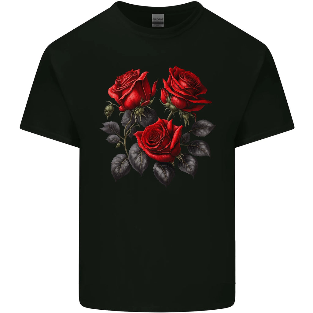3 Red Roses Gothic Goth Mens Cotton T-Shirt Tee Top