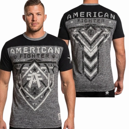 AMERICAN FIGHTER Black Heather Grey HARTWELL  Athletic Graphic T-shirt NWT