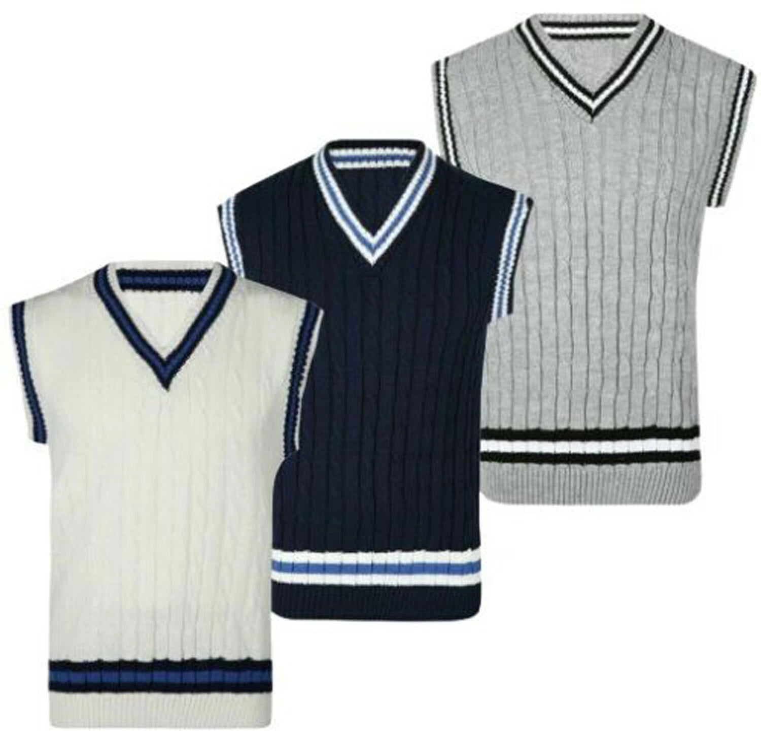 Men V Neck Cricket Cable Knit Sweater Lot Adults Plain Sleeveless Warm Vest Top