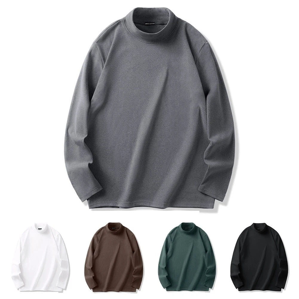 Mens Half Turtleneck Long Sleeve Casual Loose Base Shirt for Daily Wear