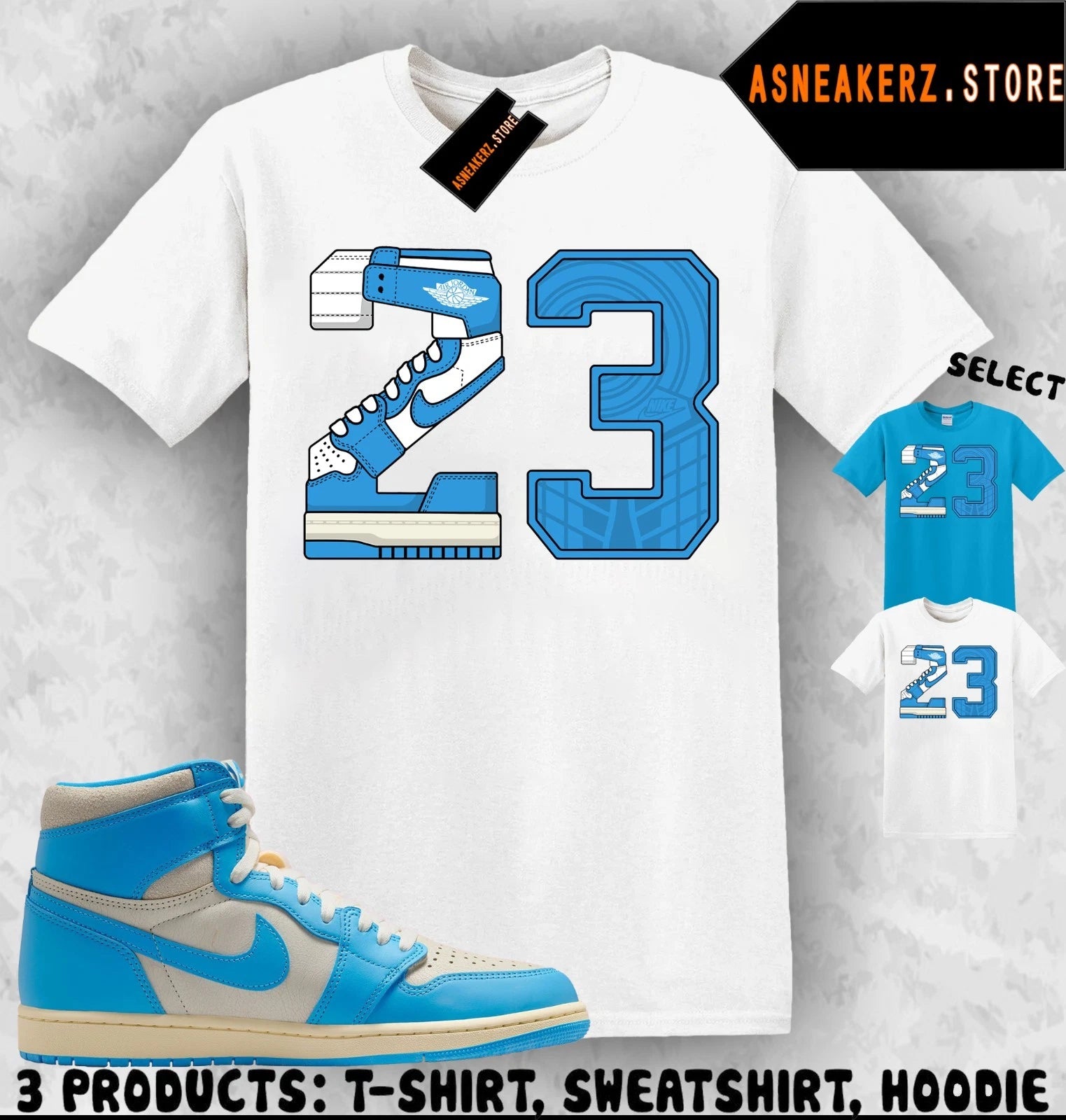 Shirt Matching AJ 1 High OG UNC Reimagined Match Sneaker Retro Number 23 T-Shirt