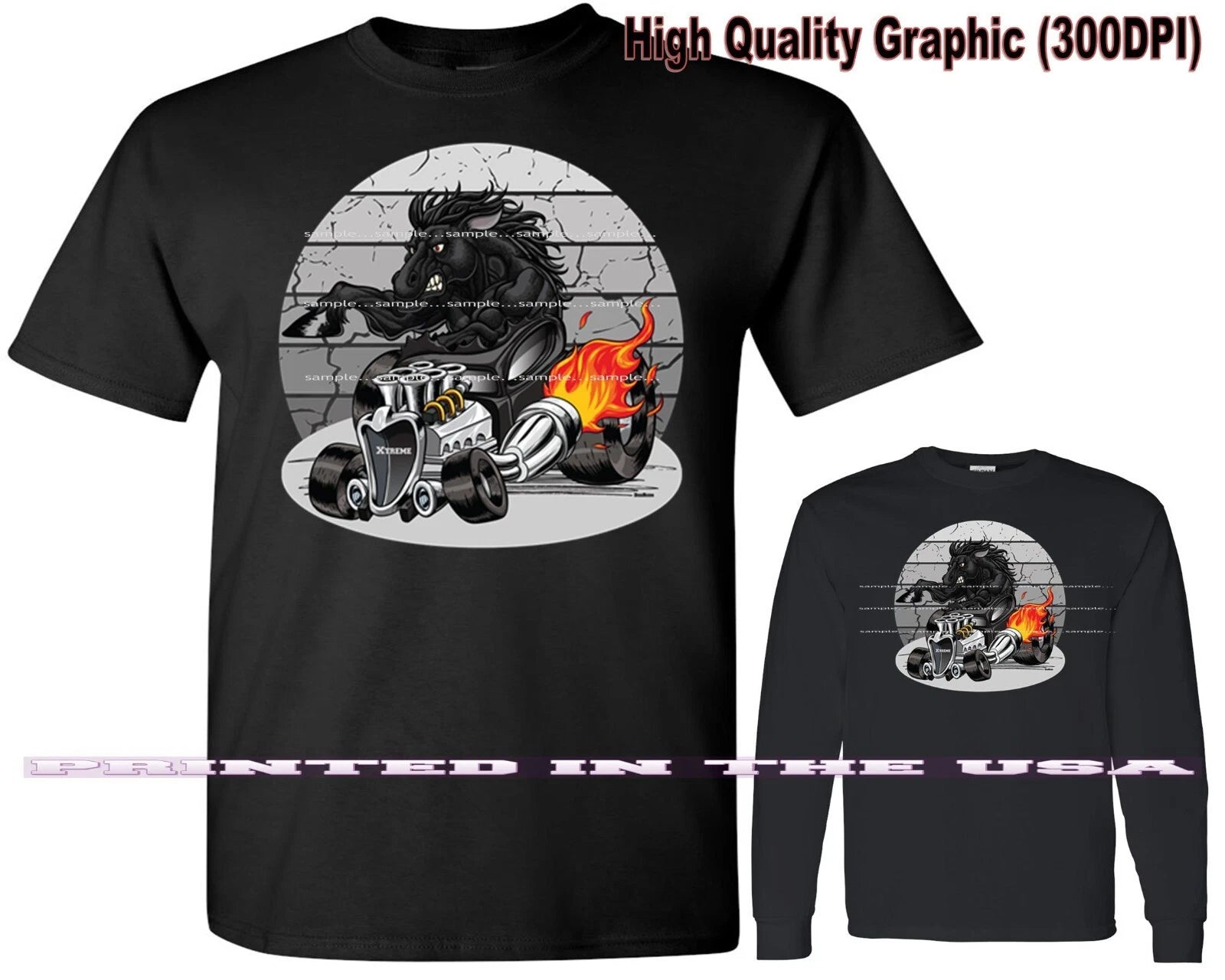 Digirods XRod Black Stallion Horse Race Extreme Hot Rod Cartoon Car T Shirt