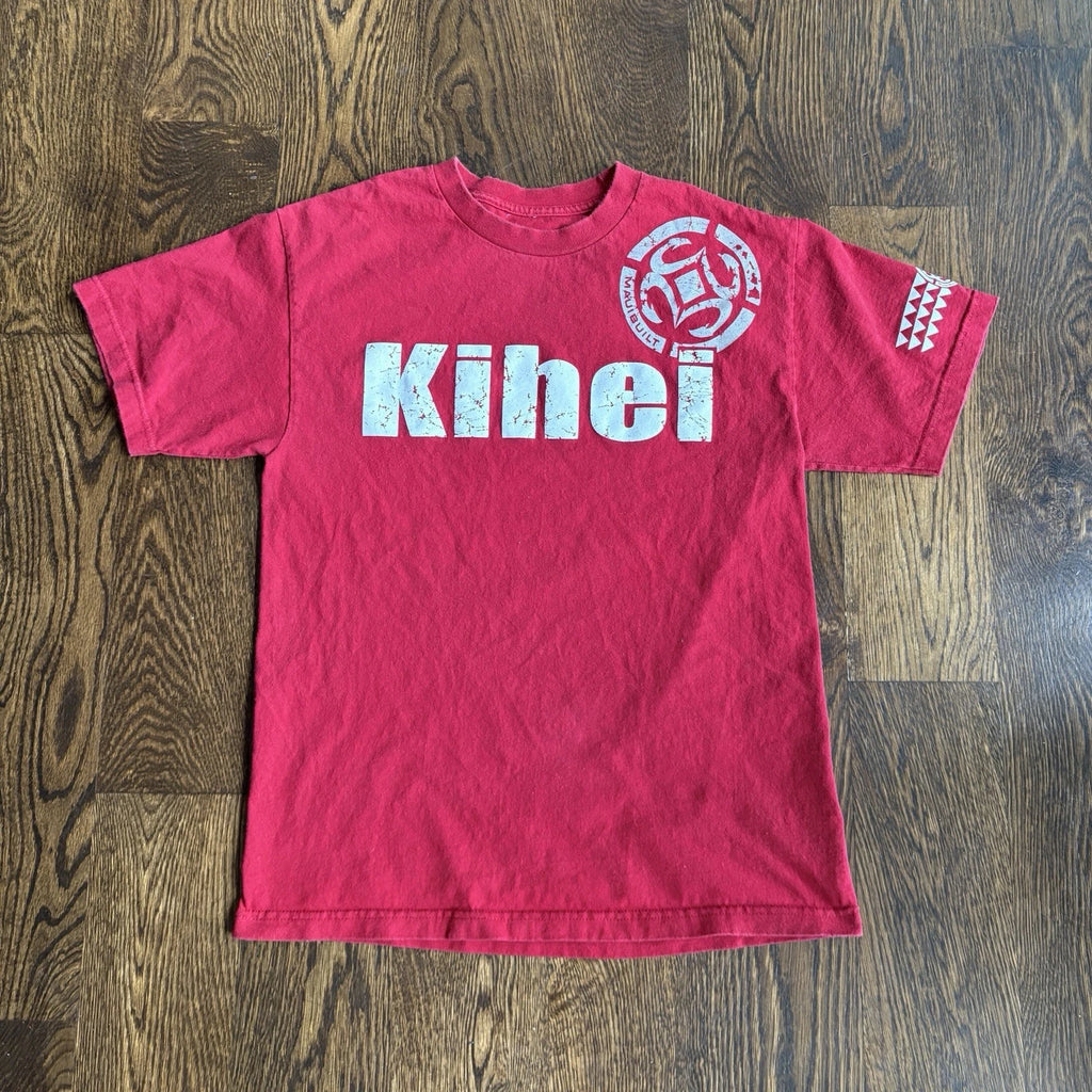 VTG Maui Built Hawaii Shirt Mens S Red Kihei Tribal Spellout Graphic Surf Tee